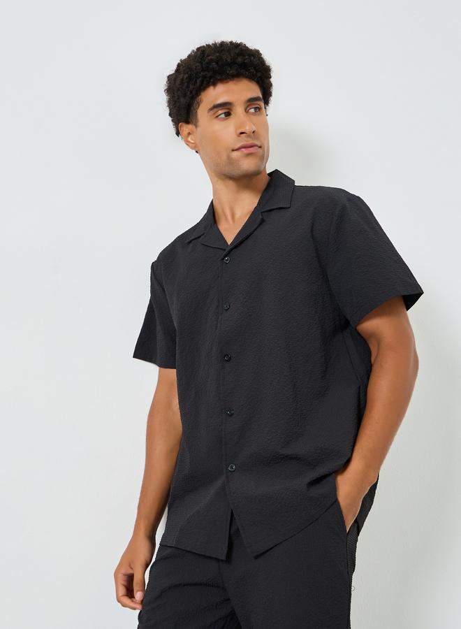 Take Two Men Black Textured Short Sleeve Shirt and Pants Co-Ords - Image 1